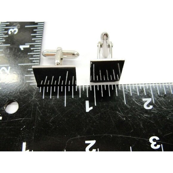 Signed Swank Polished Stainless Steel Silver Tone Cufflinks Rectangle - Picture 4 of 7